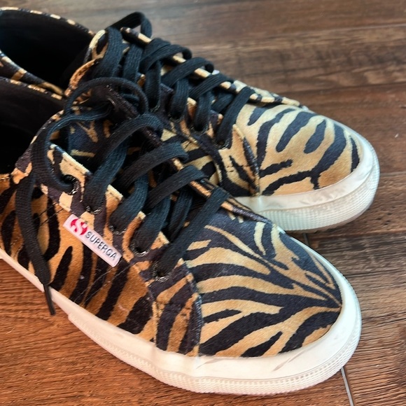 SUPERGA 2750 Fanvelw Womens Sz 8.5 Cognac Zebra Velvet Animal Print - Picture 3 of 10